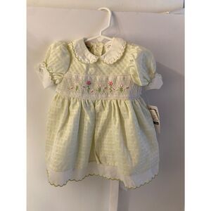 BT kids green white dress 6/9months new vintage smocked vtg